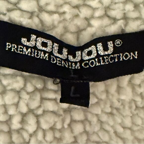 JouJou Denim Faux Sherpa-Lined Fleece Trucker Jacket Blue Size Large - Picture 15 of 15